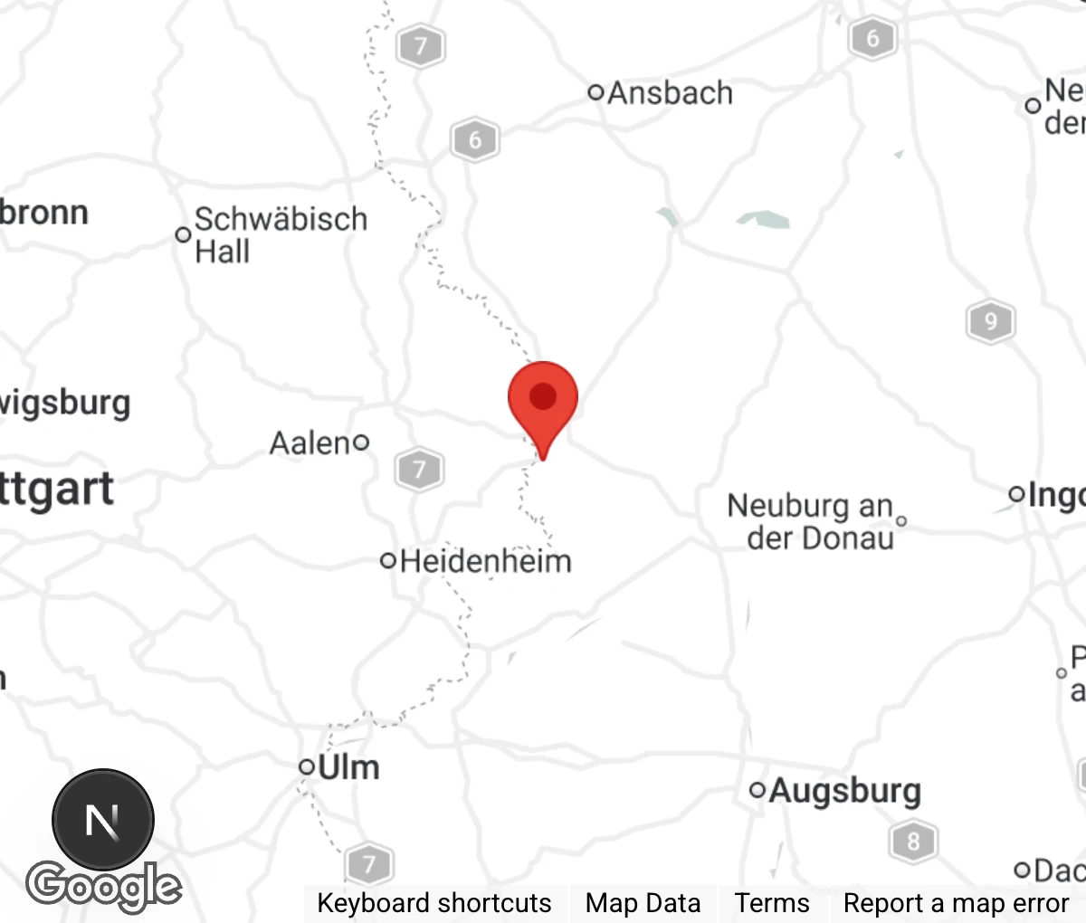 Map showing location of Tierschutzverein Nördlingen u. U. e.V.