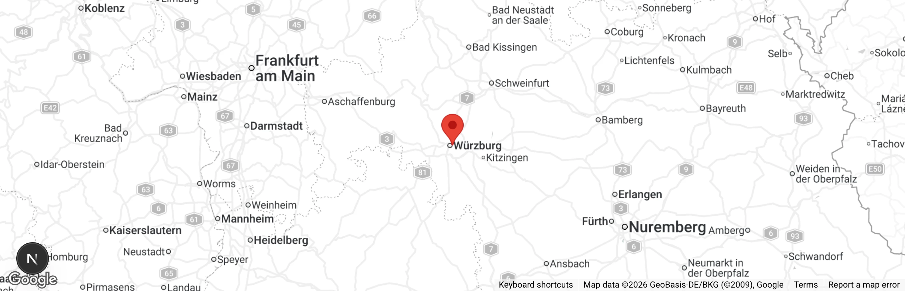 Map showing location of Tierheim Würzburg