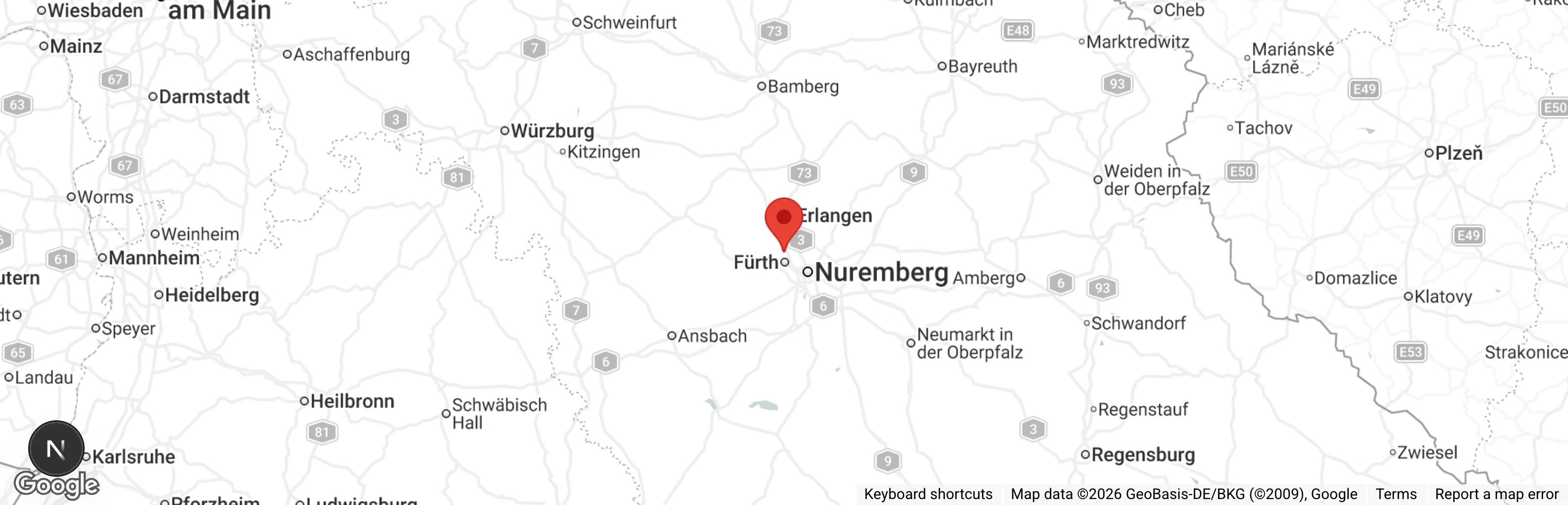 Map showing location of Tierschutzhaus Fürth