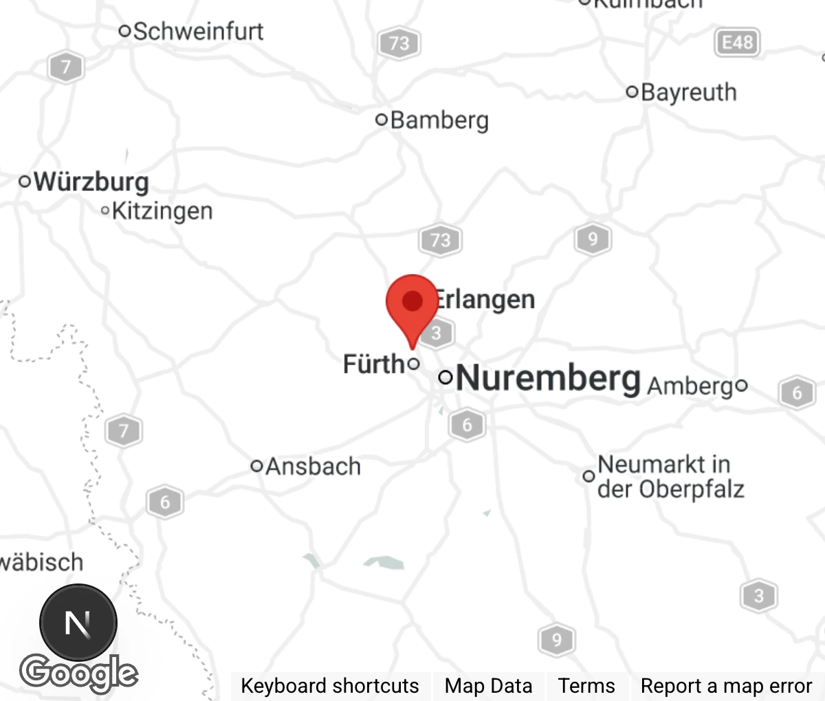Map showing location of Tierschutzhaus Fürth