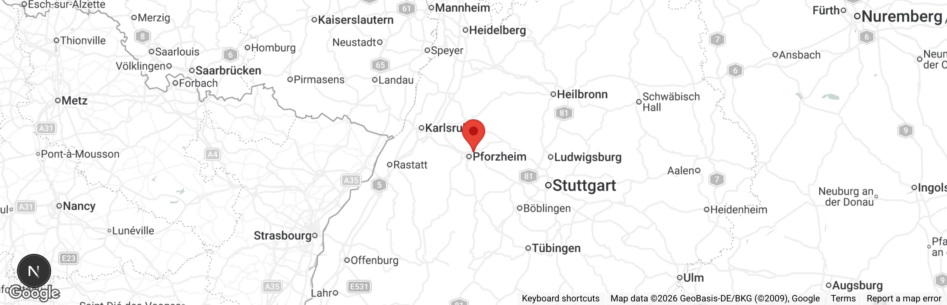 Map showing location of Tierheim Pforzheim