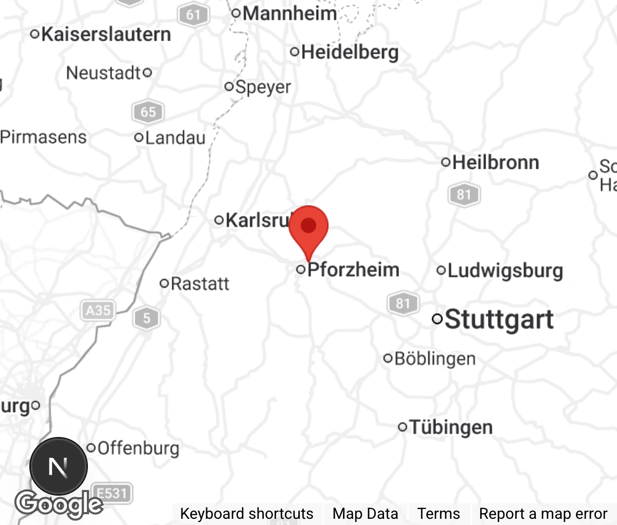 Map showing location of Tierheim Pforzheim