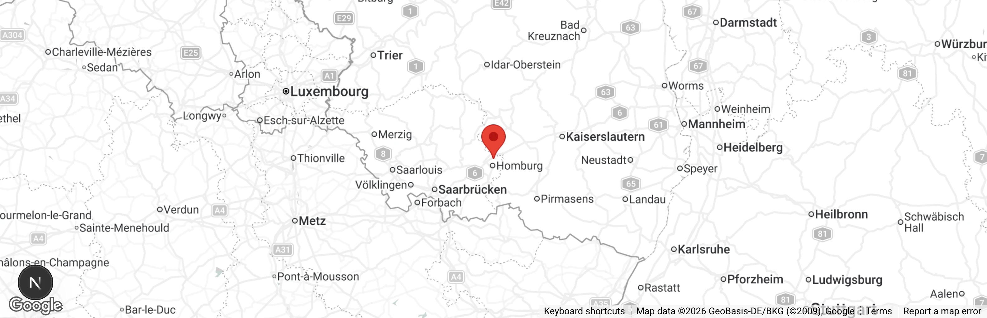 Map showing location of Ria Nickel Tierheim Homburg