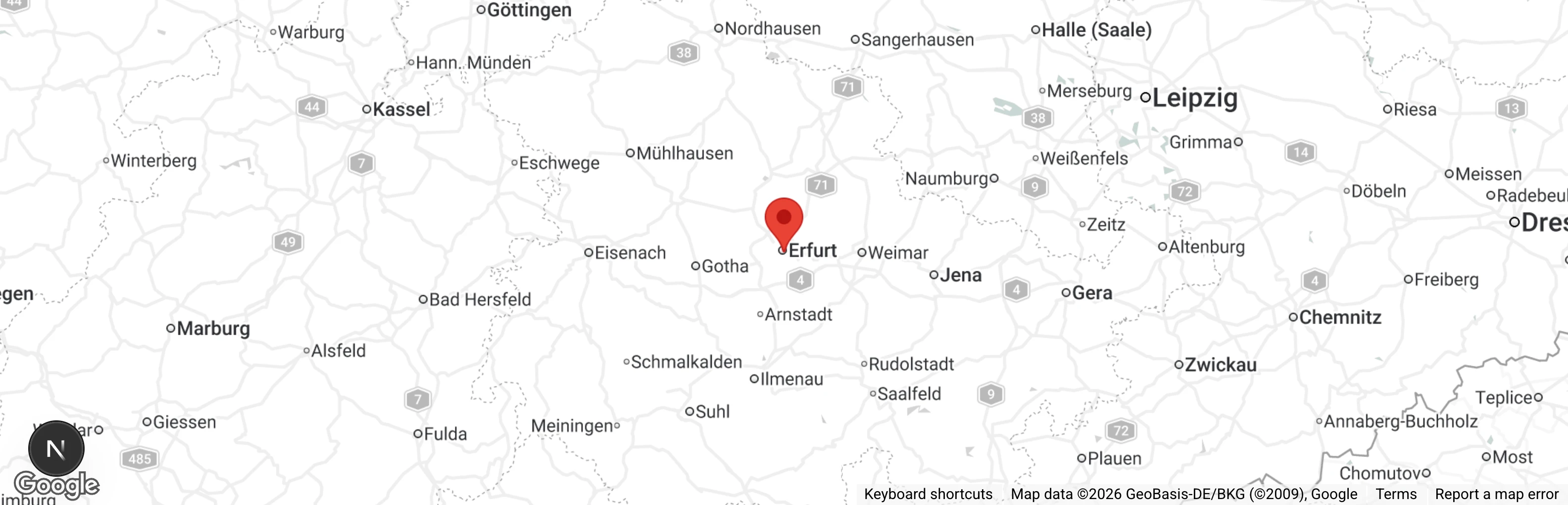 Map showing location of Tierschutzverein Erfurt e.V.