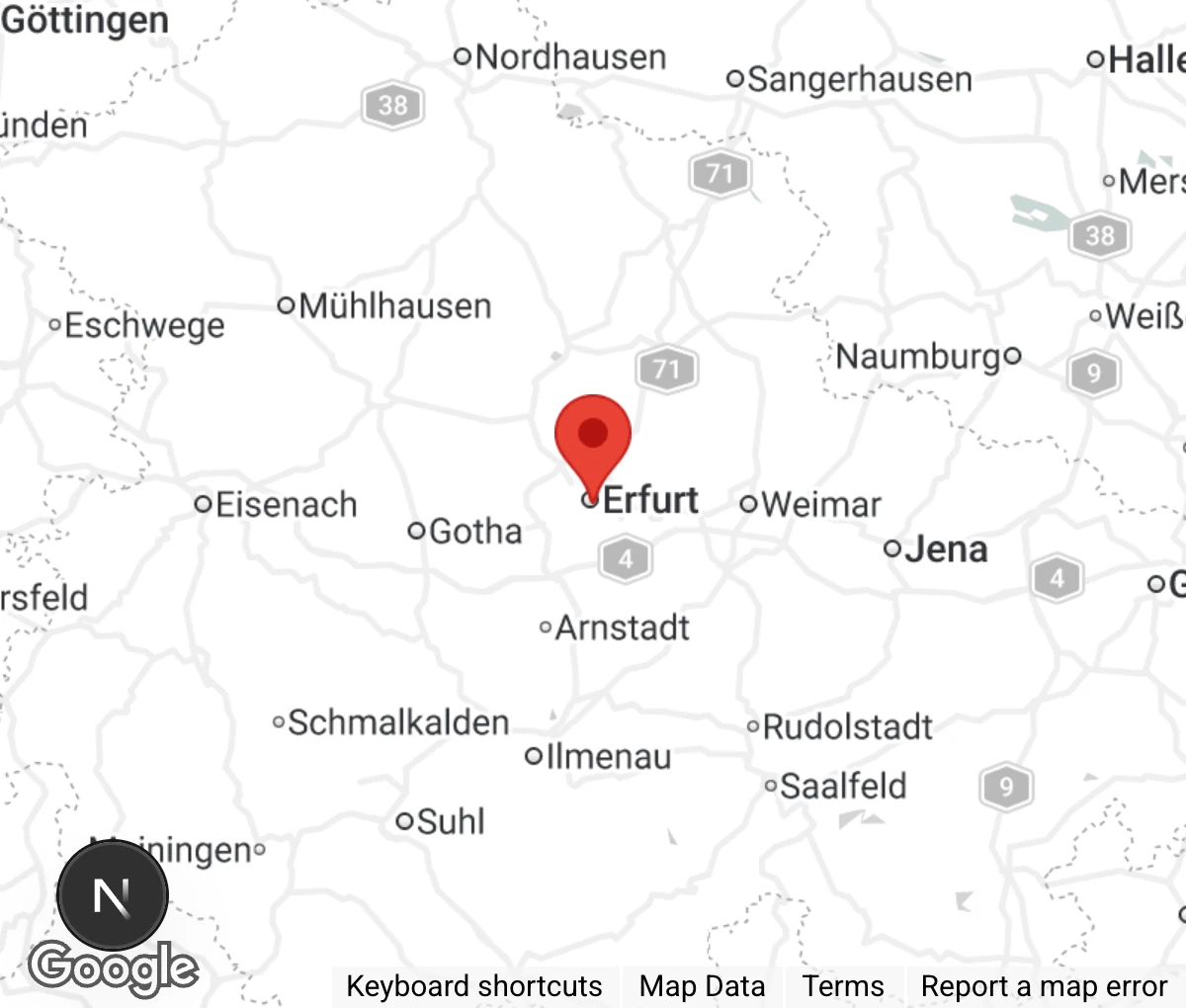 Map showing location of Tierschutzverein Erfurt e.V.