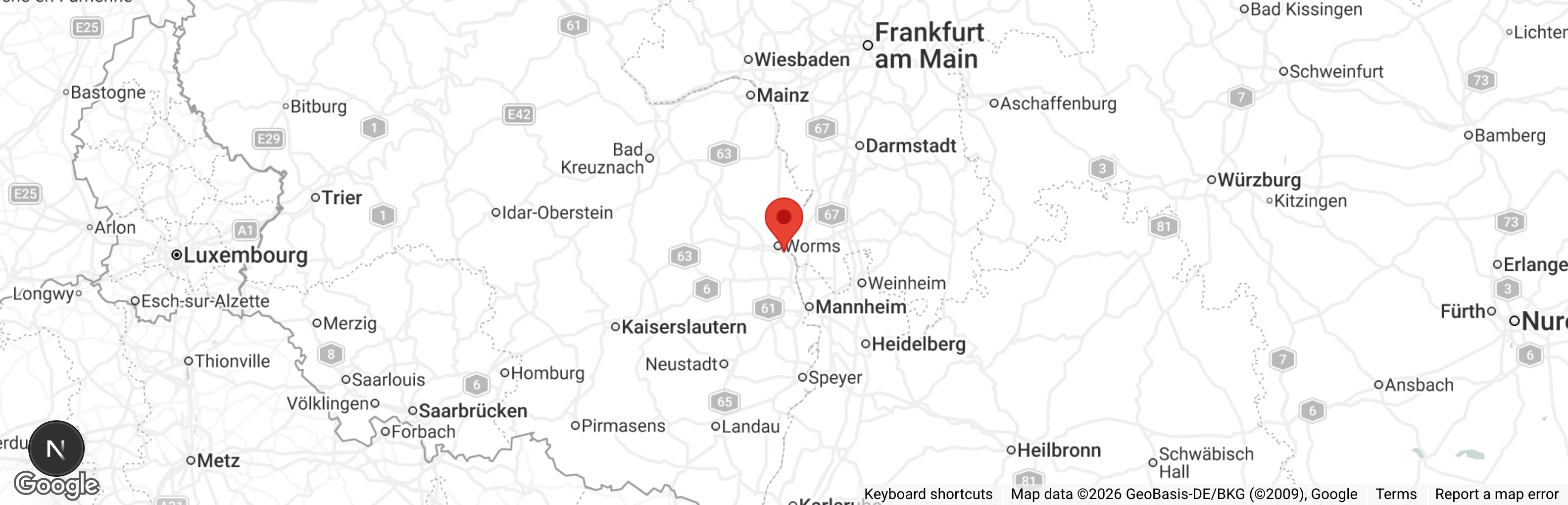 Map showing location of Tierheim Worms