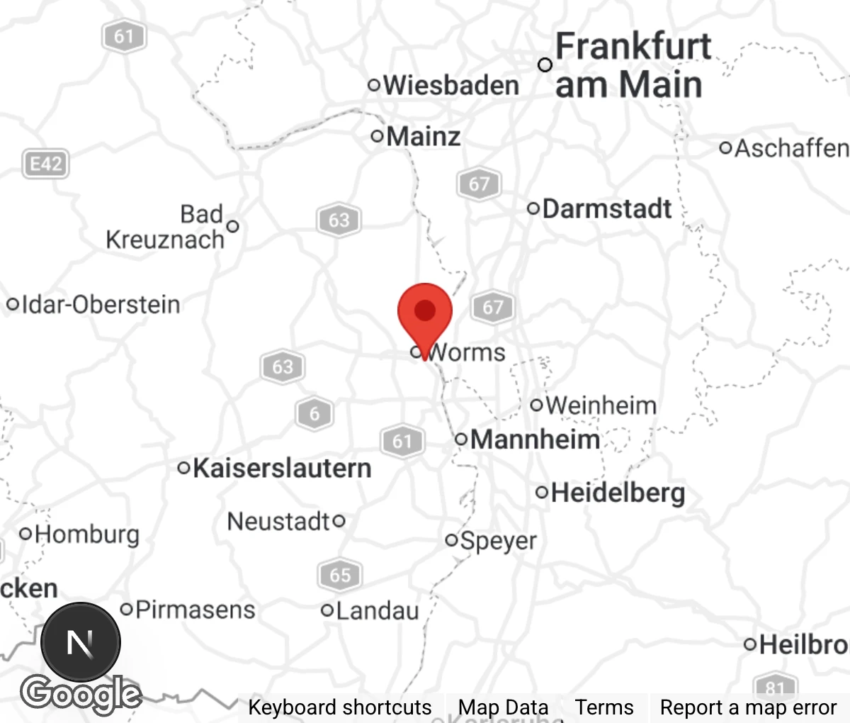 Map showing location of Tierheim Worms