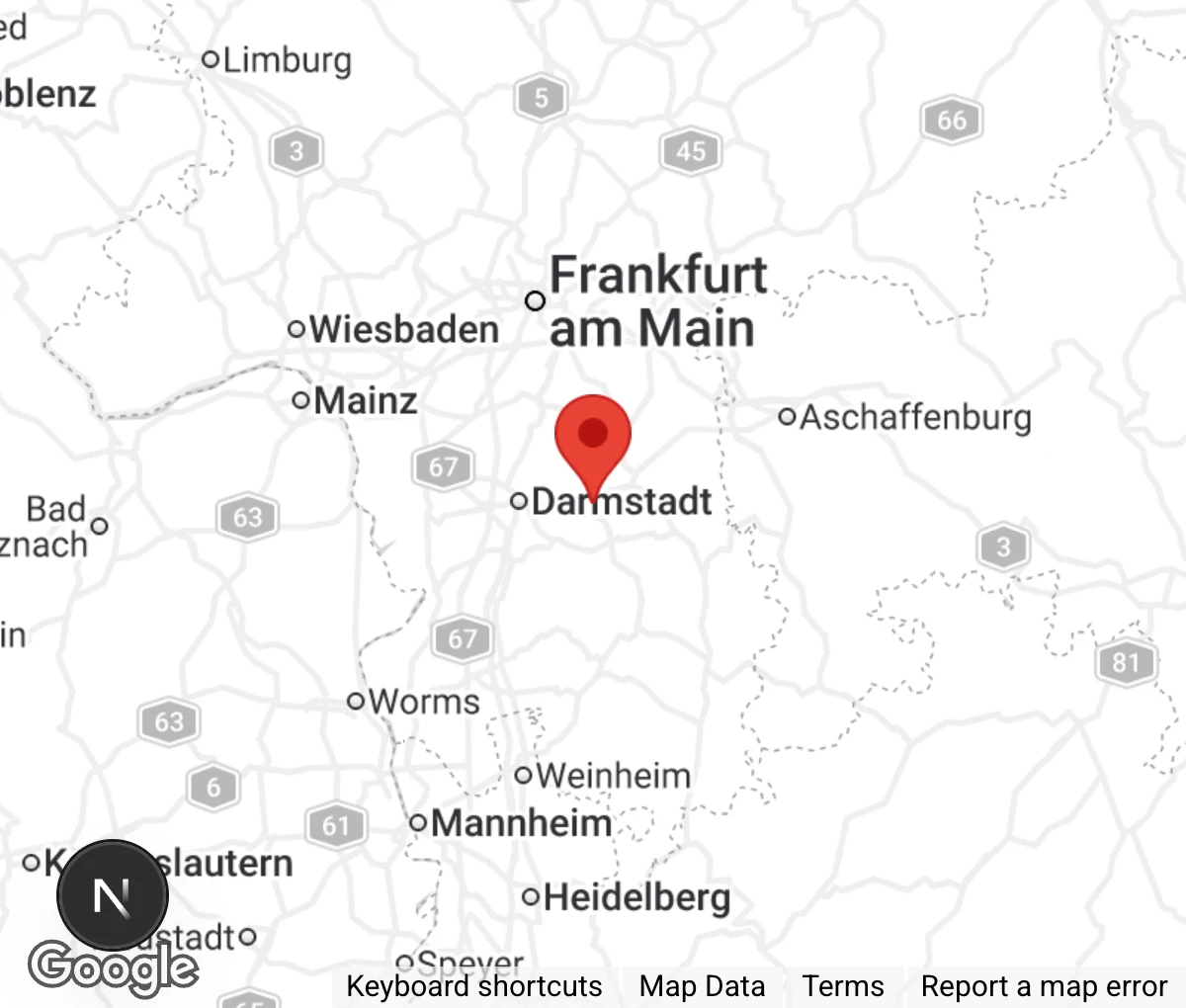 Map showing location of Tierfreunde Dieburg e.V. Tierauffangstation 'Daktari'