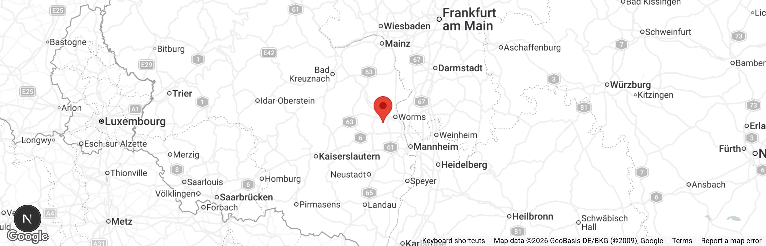 Map showing location of Tierhilfe Worms e.V.