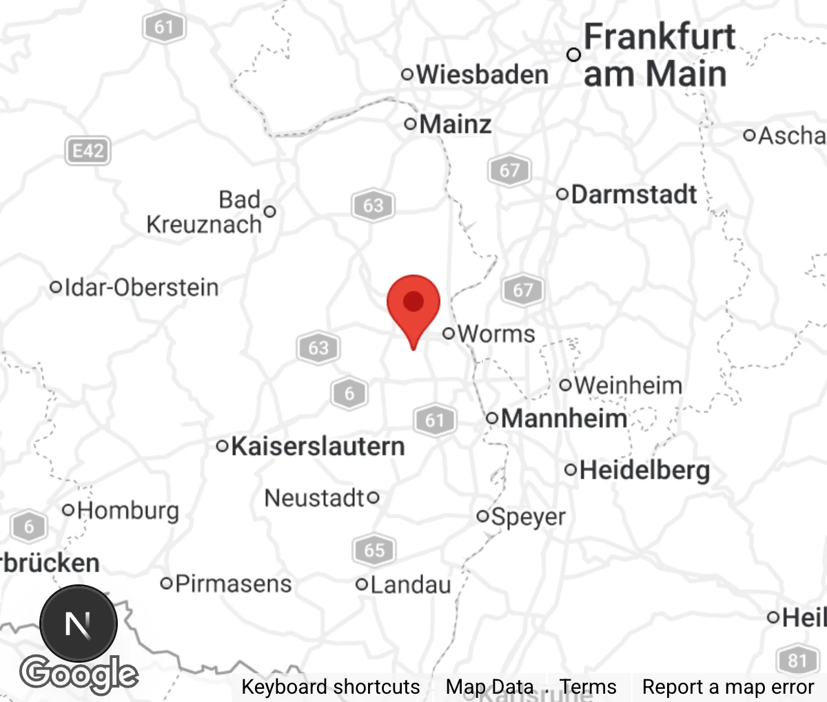 Map showing location of Tierhilfe Worms e.V.