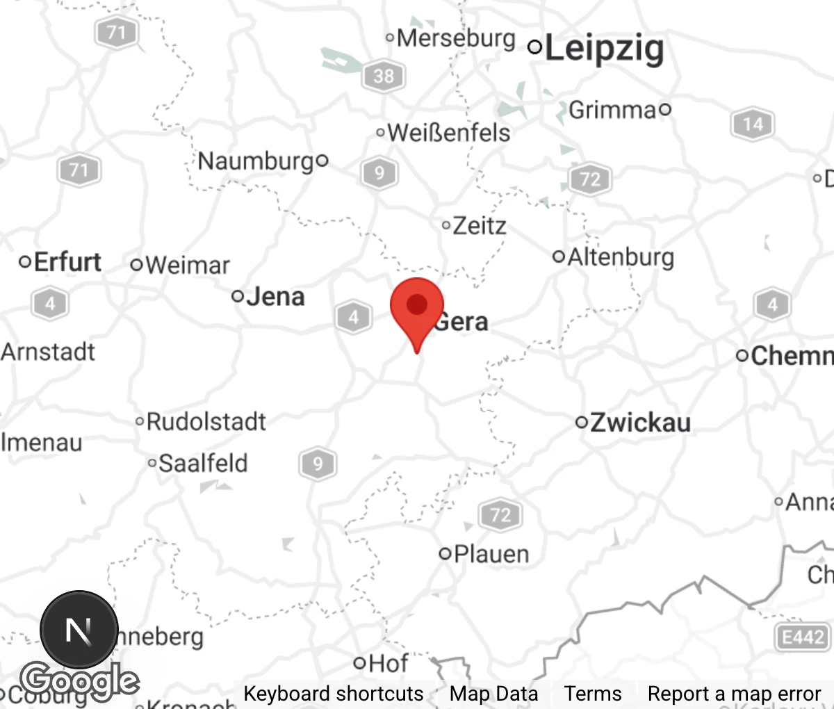 Map showing location of Tierauffangstation Gera