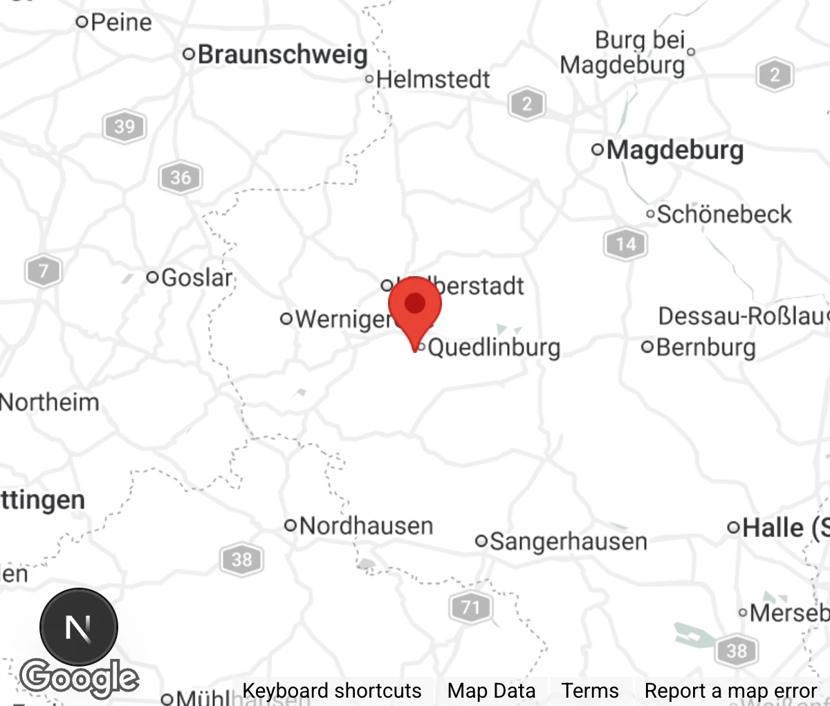Map showing location of Tierschutzverein Quedlinburg e.V.