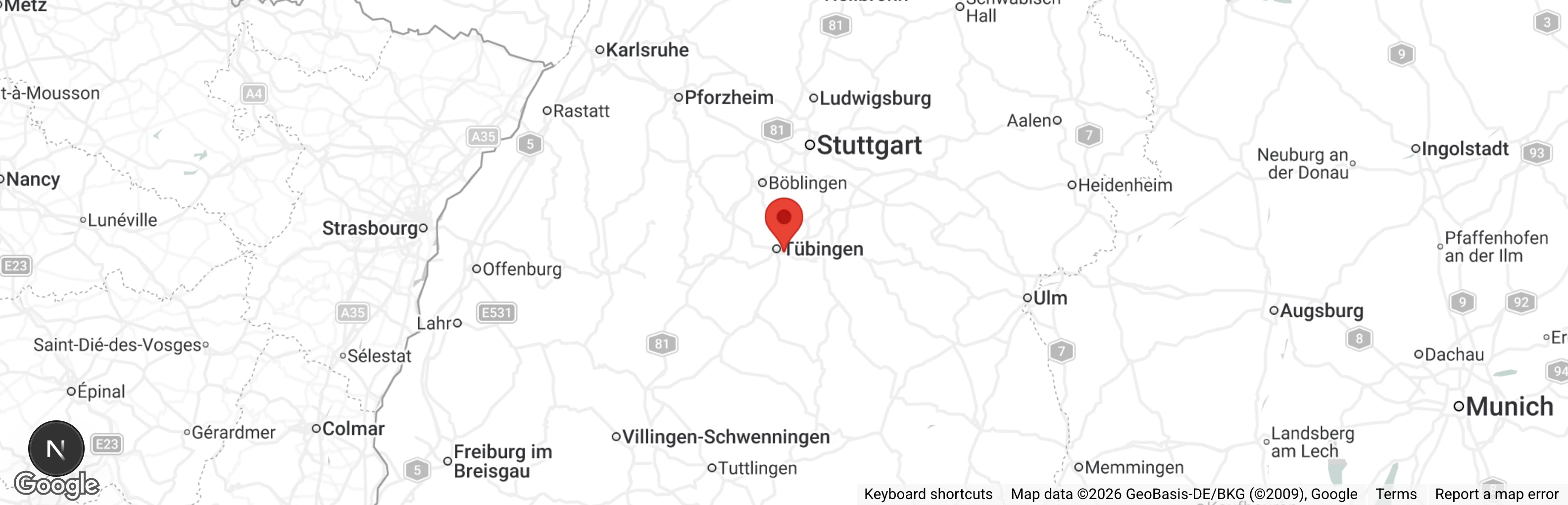 Map showing location of Tierheim Tübingen GmbH