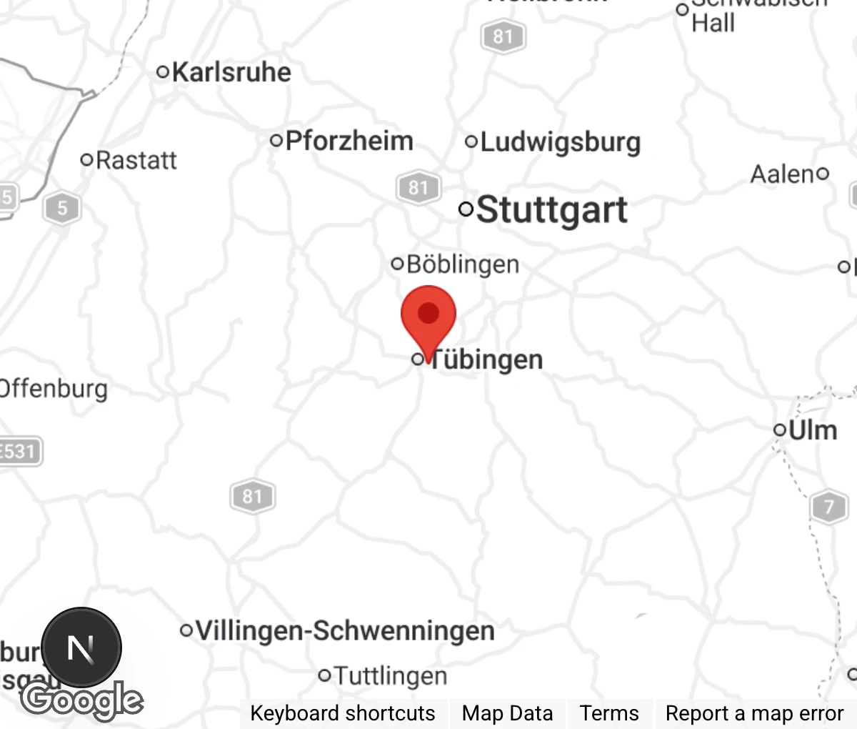 Map showing location of Tierheim Tübingen GmbH