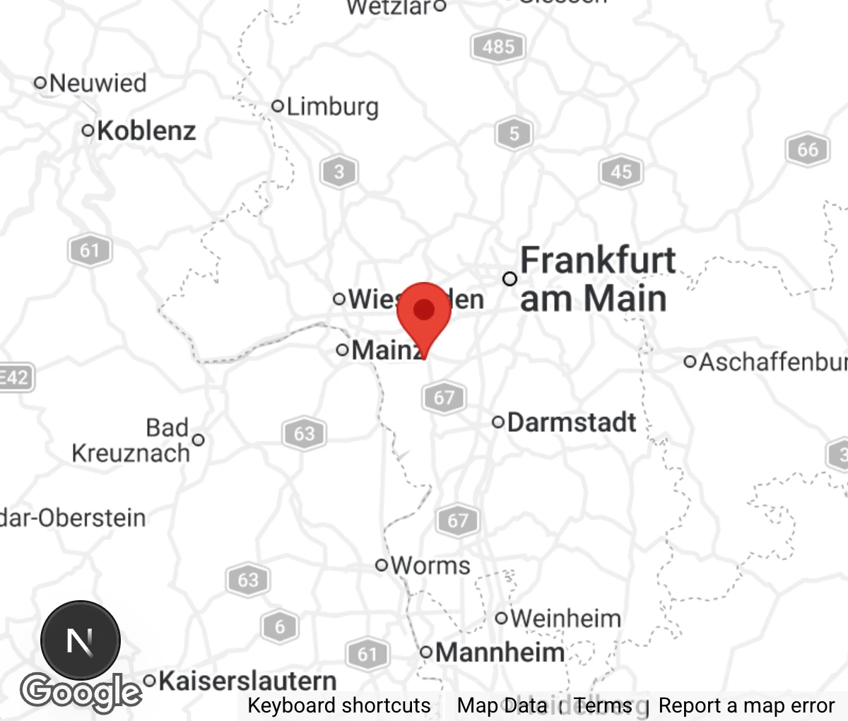 Map showing location of Marianne Friebe Tierheim Rüsselsheim