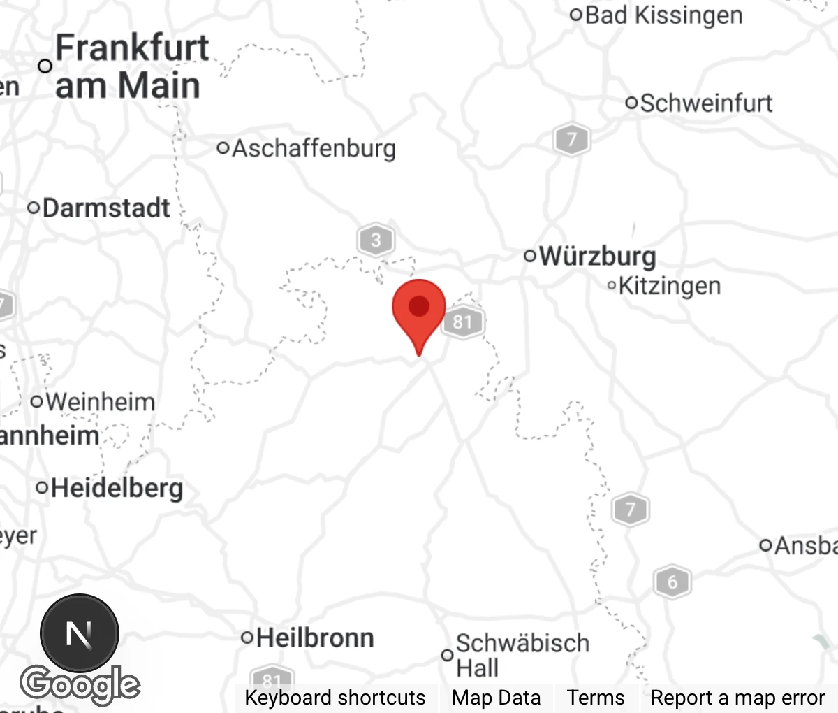 Map showing location of Tierschutzverein Tauberbischofsheim