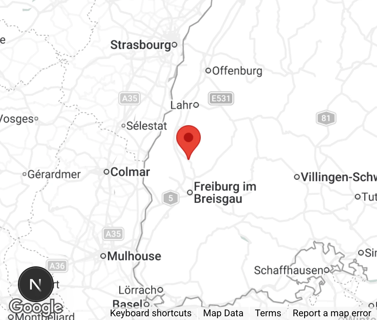 Map showing location of Tierheim Emmendingen