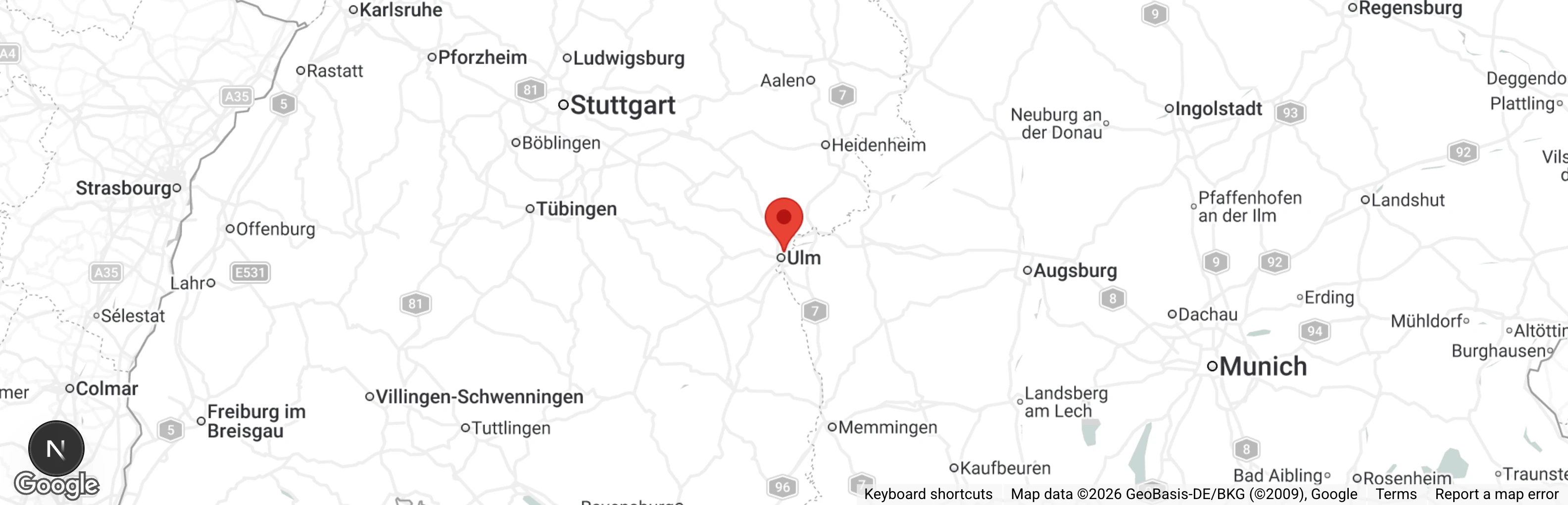 Map showing location of Tierheim u. Tierschutzbund Ulm/ Neu-Ulm u.U. e.V.