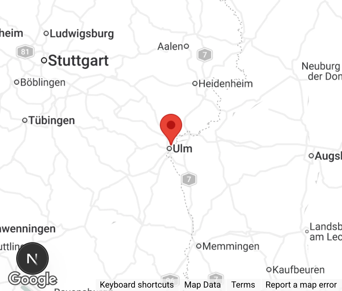 Map showing location of Tierheim u. Tierschutzbund Ulm/ Neu-Ulm u.U. e.V.