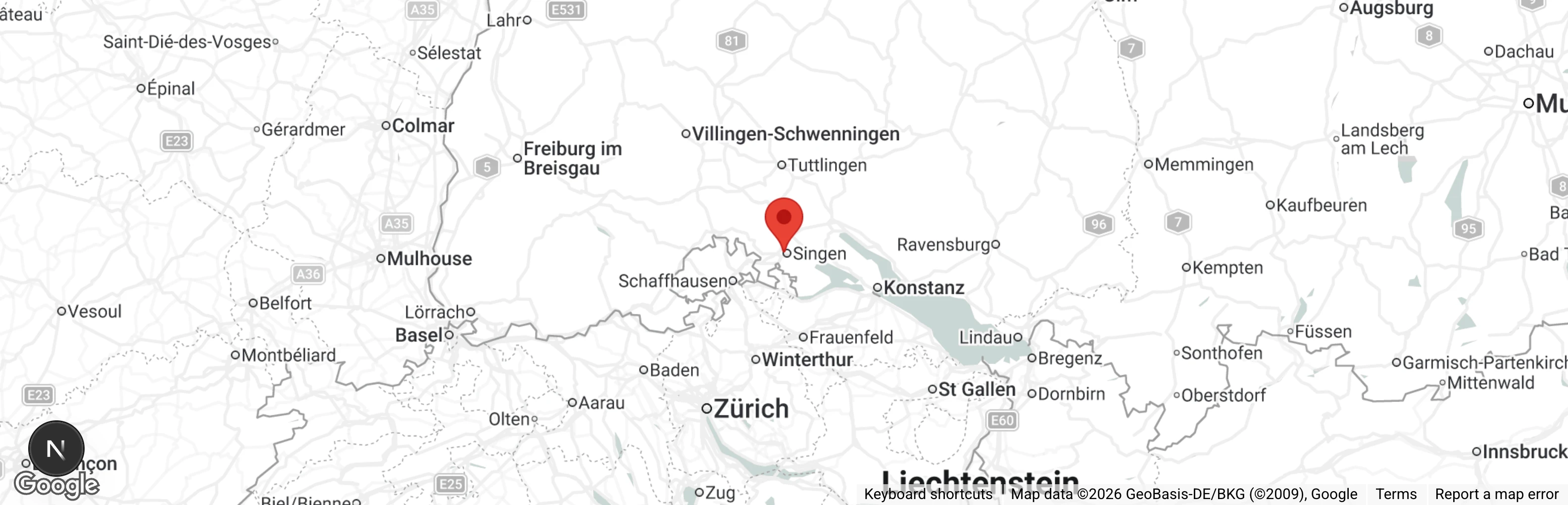 Map showing location of Tierschutzverein Singen - Hegau e.V.