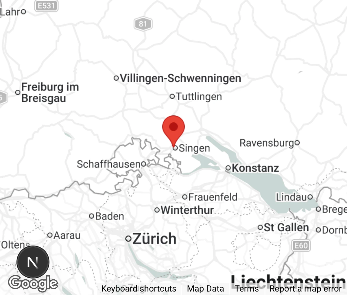 Map showing location of Tierschutzverein Singen - Hegau e.V.
