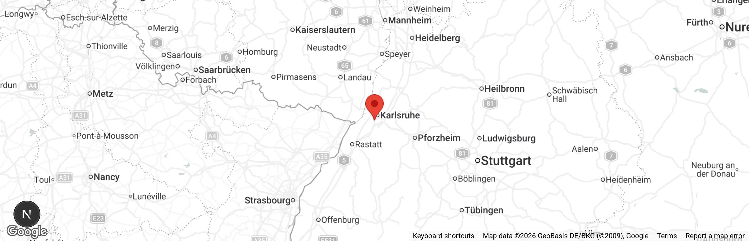 Map showing location of Tierschutzhof Karlsruhe