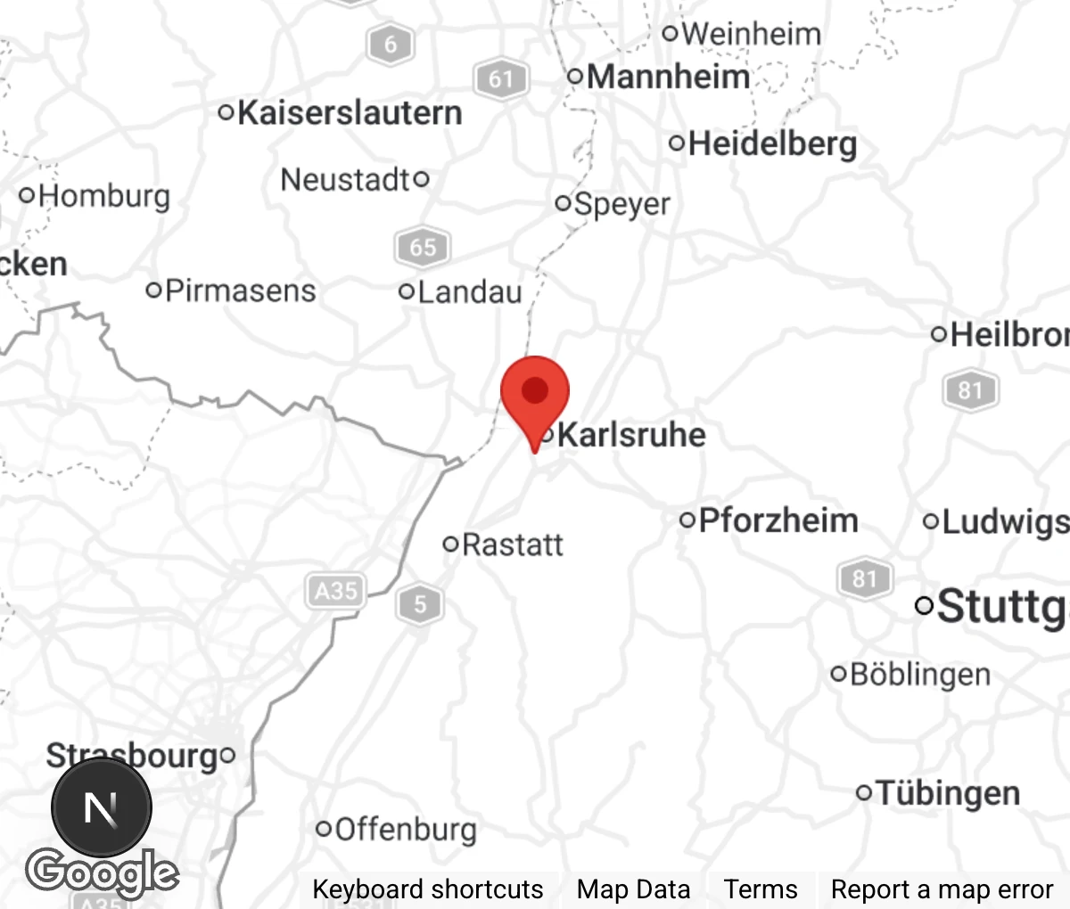 Map showing location of Tierschutzhof Karlsruhe