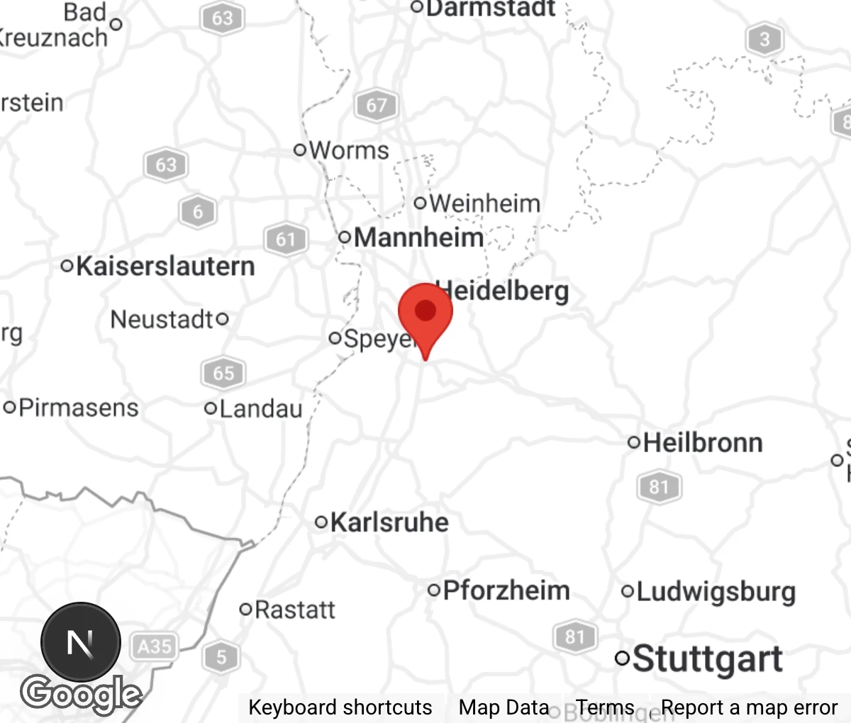 Map showing location of Tierschutzverein Wiesloch- Walldorf u. U. e.V.