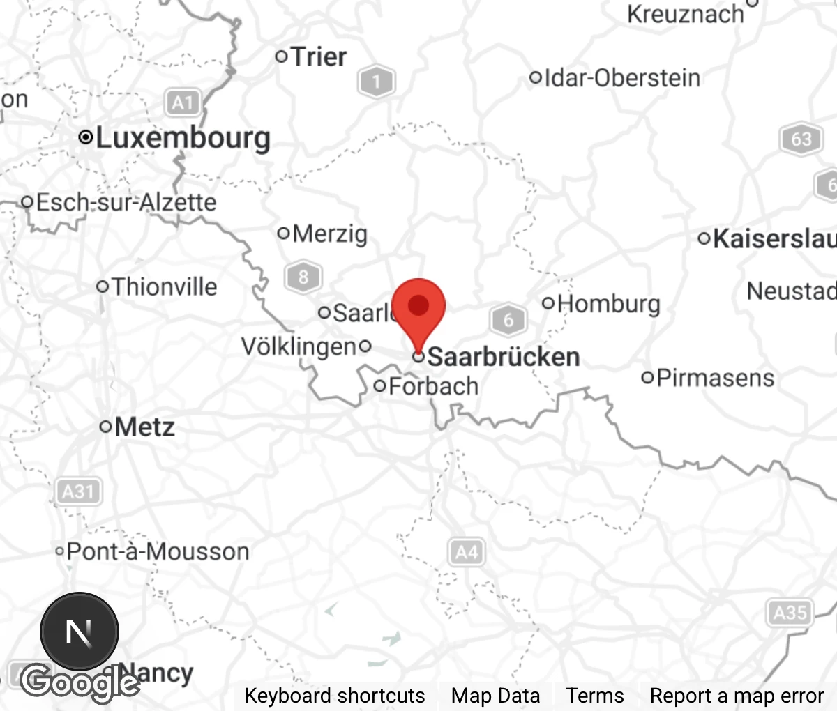 Map showing location of Stadttauben Saarbrücken e.V.