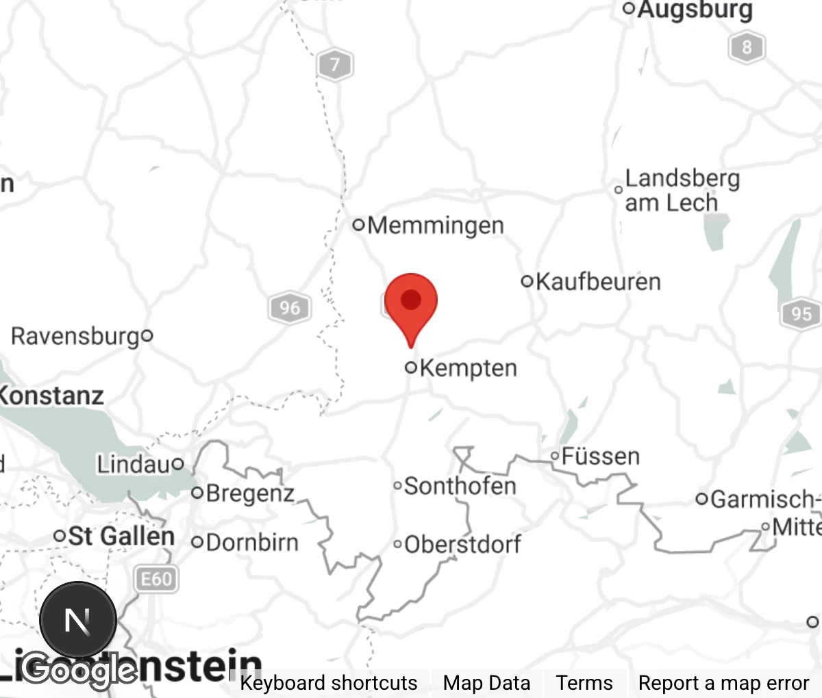 Map showing location of Tierheim Kempten