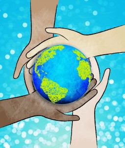 Hands around Globe