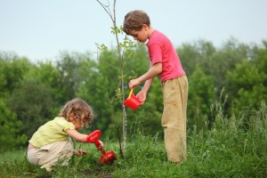 Boy & Girl Gardening