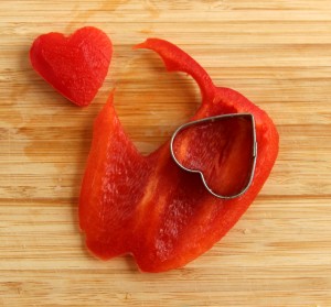 Valentine's Day Bento Red Bell Pepper Heart Cut Out