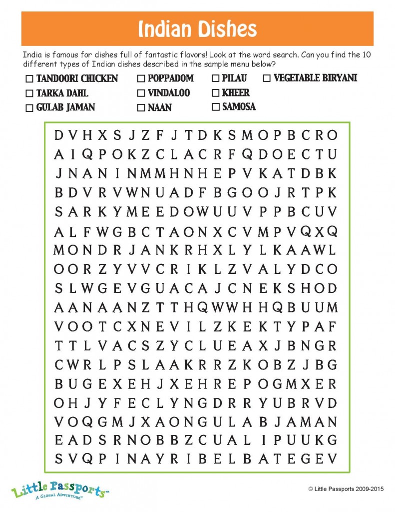 kids menu word search