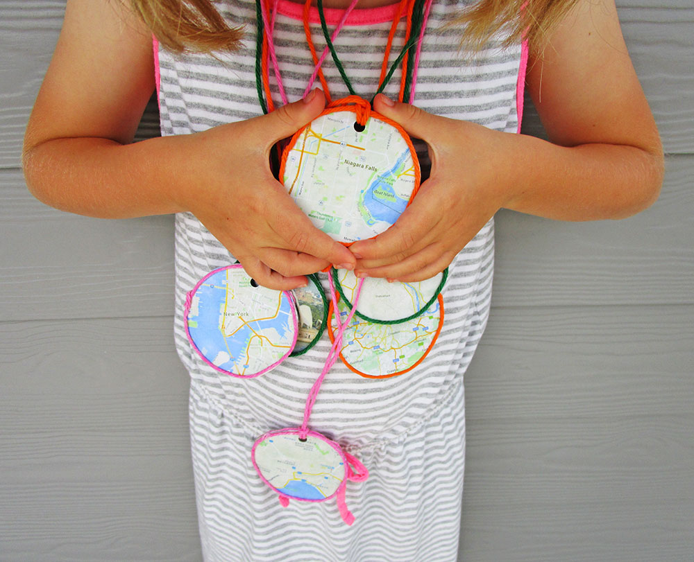 DIY Map Crafts For Kids   Mappendant Wearing 