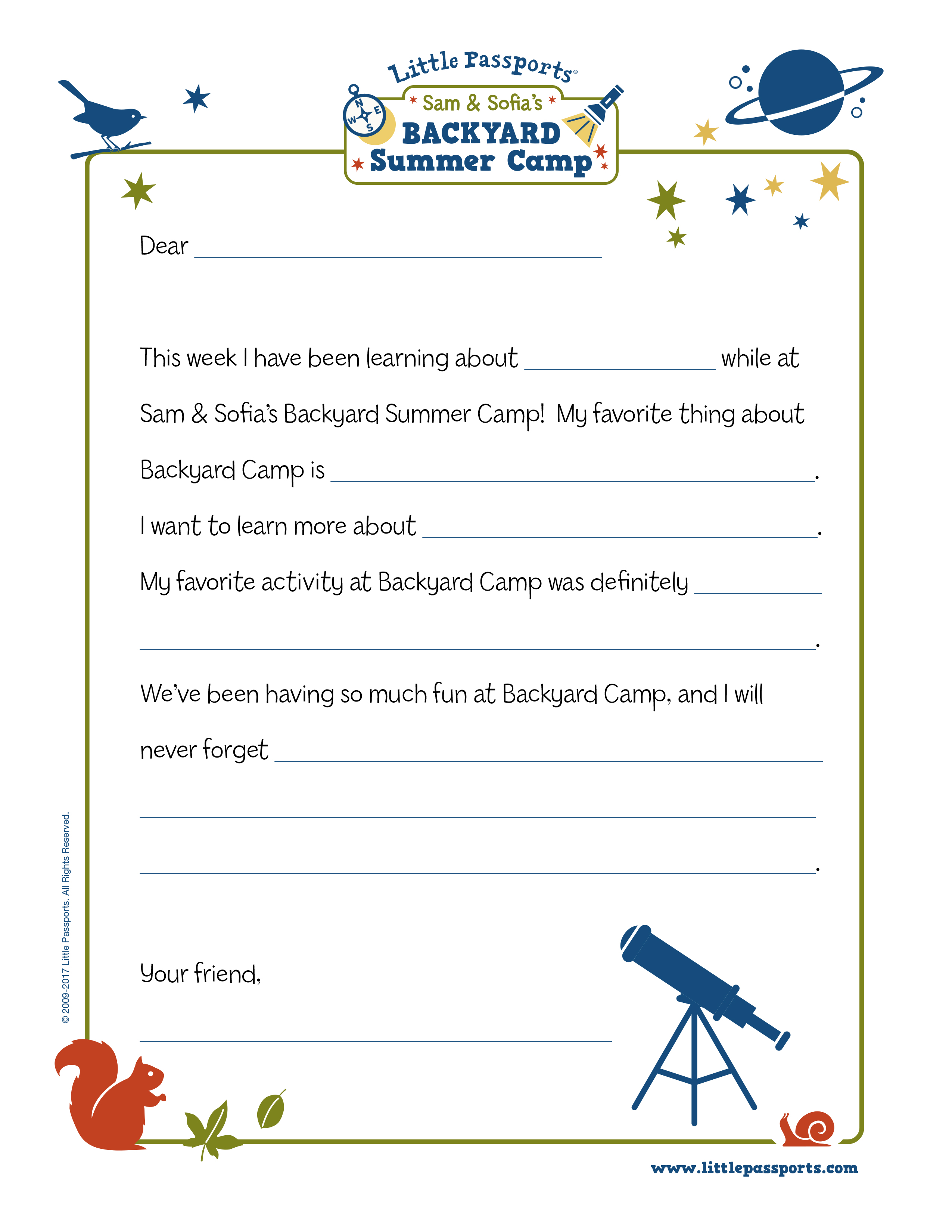 Letters Home from Camp Printable Little Passports
