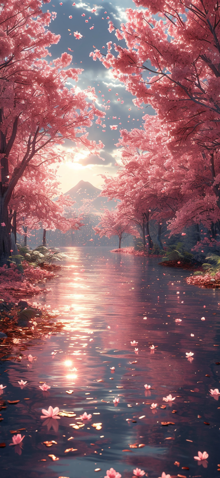 Immerse yourself in the serene beauty of our latest HD mobile wallpaper featuring an enchanting cherry blossom scenery.