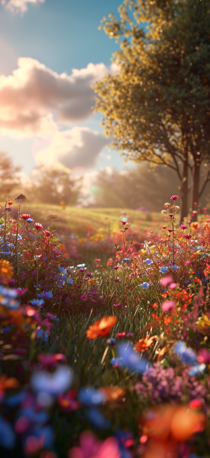 Step into a world where nature’s beauty reigns supreme with our Enchanting Meadow Sunrise wallpaper.