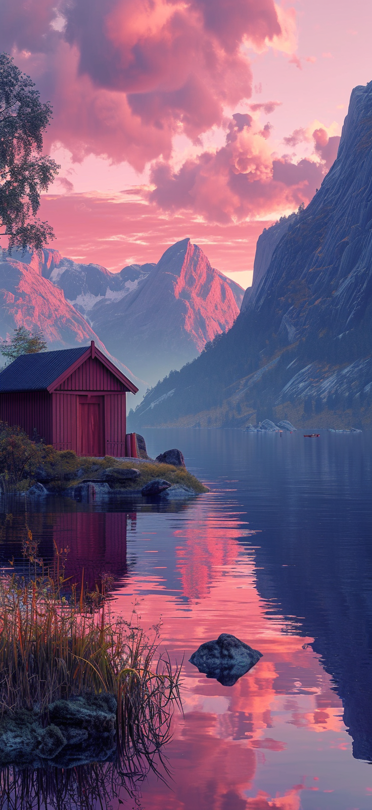 Escape to the tranquility of a lakeside retreat with this captivating mobile wallpaper.