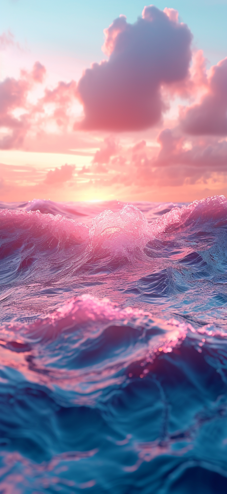 Bask in the beauty of a breathtaking sunset with this mesmerizing mobile wallpaper showcasing gentle pink waves rolling onto a calm shore.