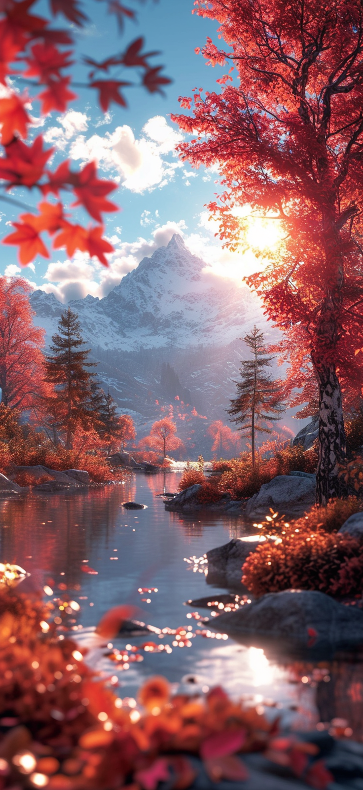 Immerse yourself in the vibrant hues of autumn with this breathtaking mobile wallpaper.