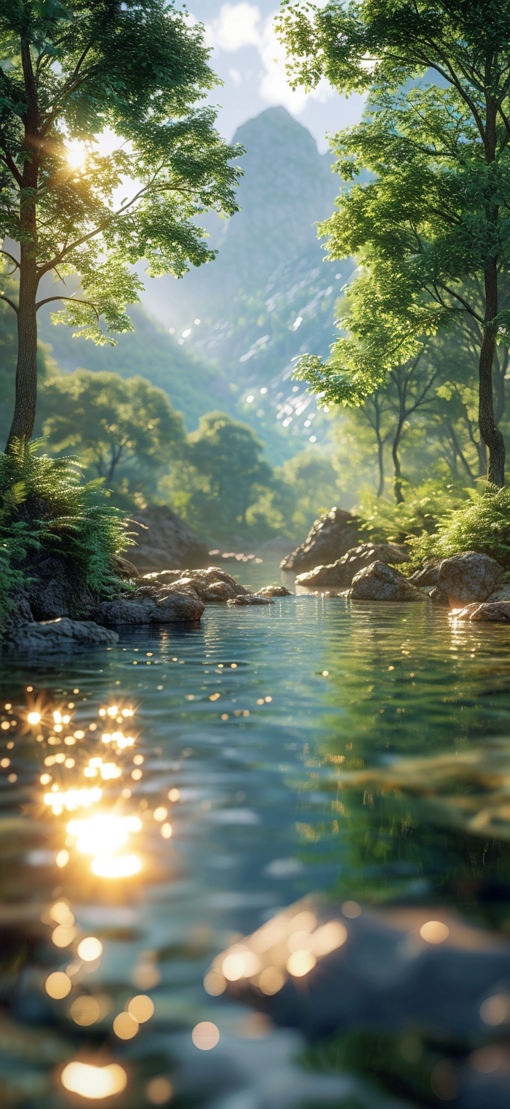 Serene River Landscape Mobile Wallpaper: Escape to Tranquility