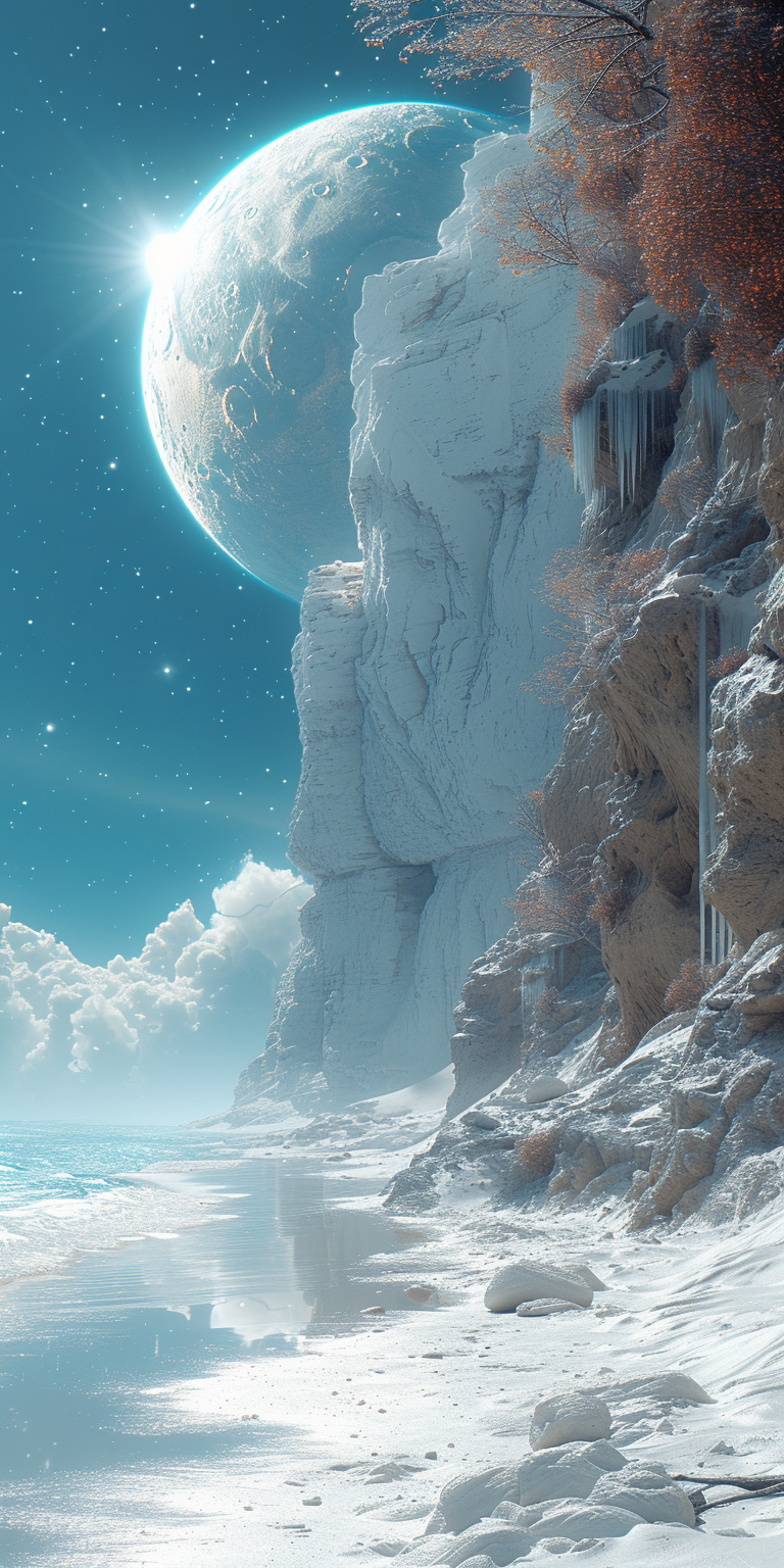 Immerse yourself in the serene beauty of our latest HD mobile wallpaper featuring an enchanting winter landscape