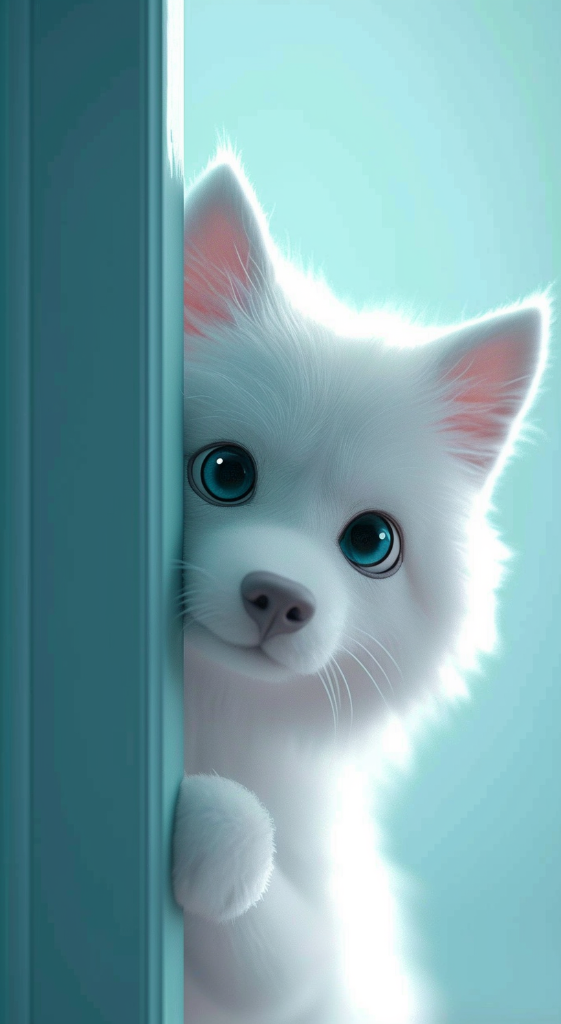 Download our HD mobile wallpaper featuring an adorable puppy peeking around the corner.