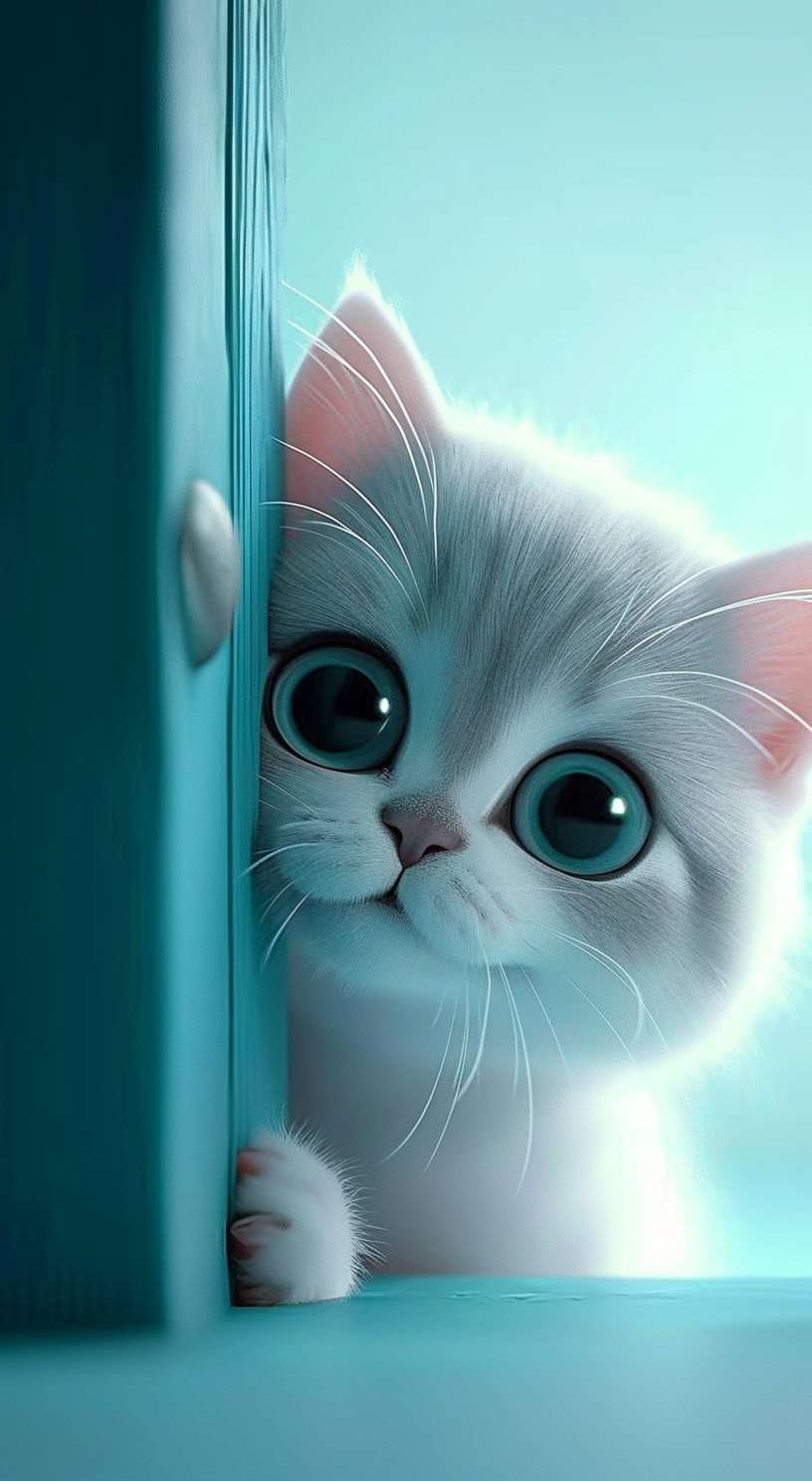 Download our HD mobile wallpaper featuring an adorable kitten peeking