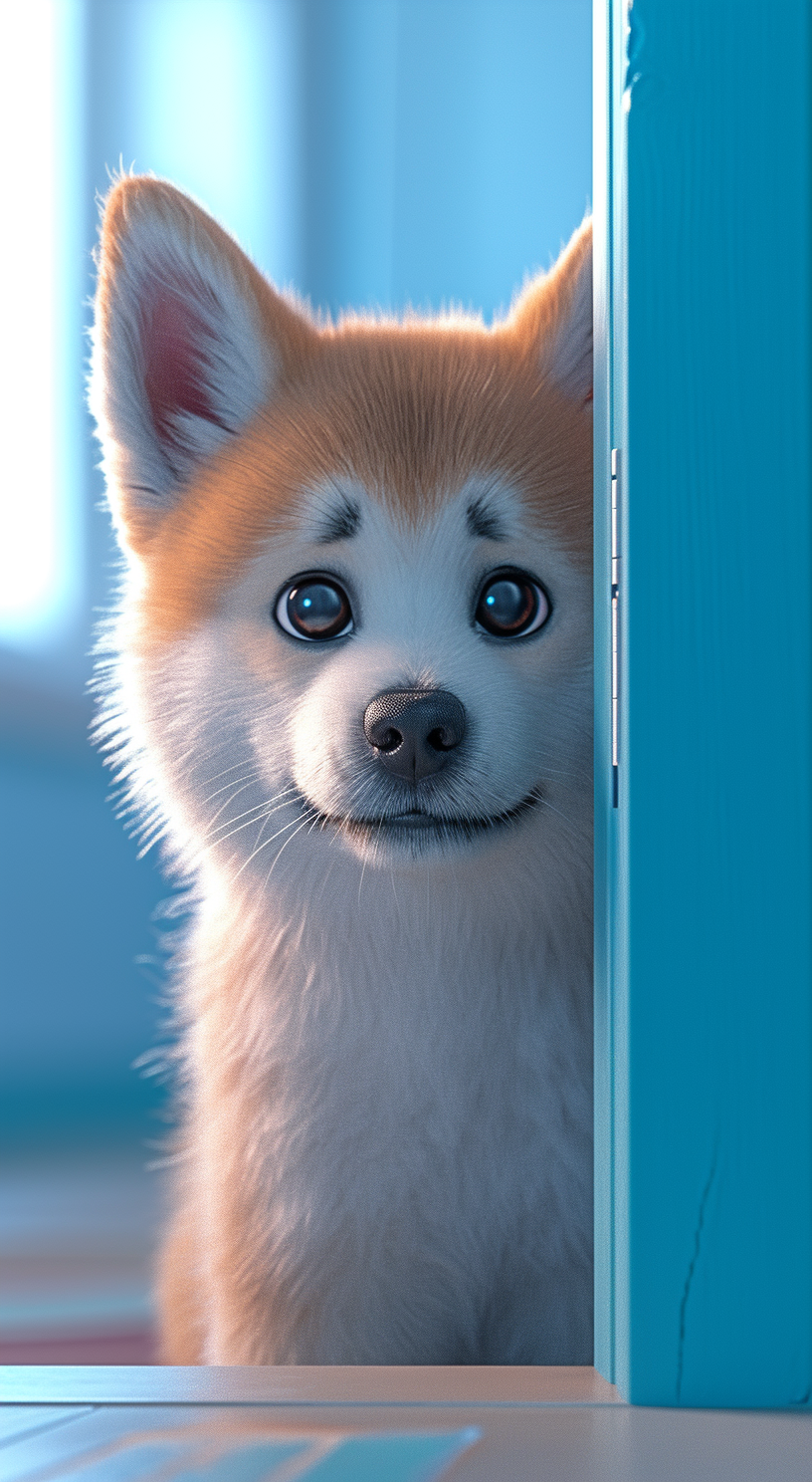 Download our HD mobile wallpaper featuring an adorable puppy peeking around the corner