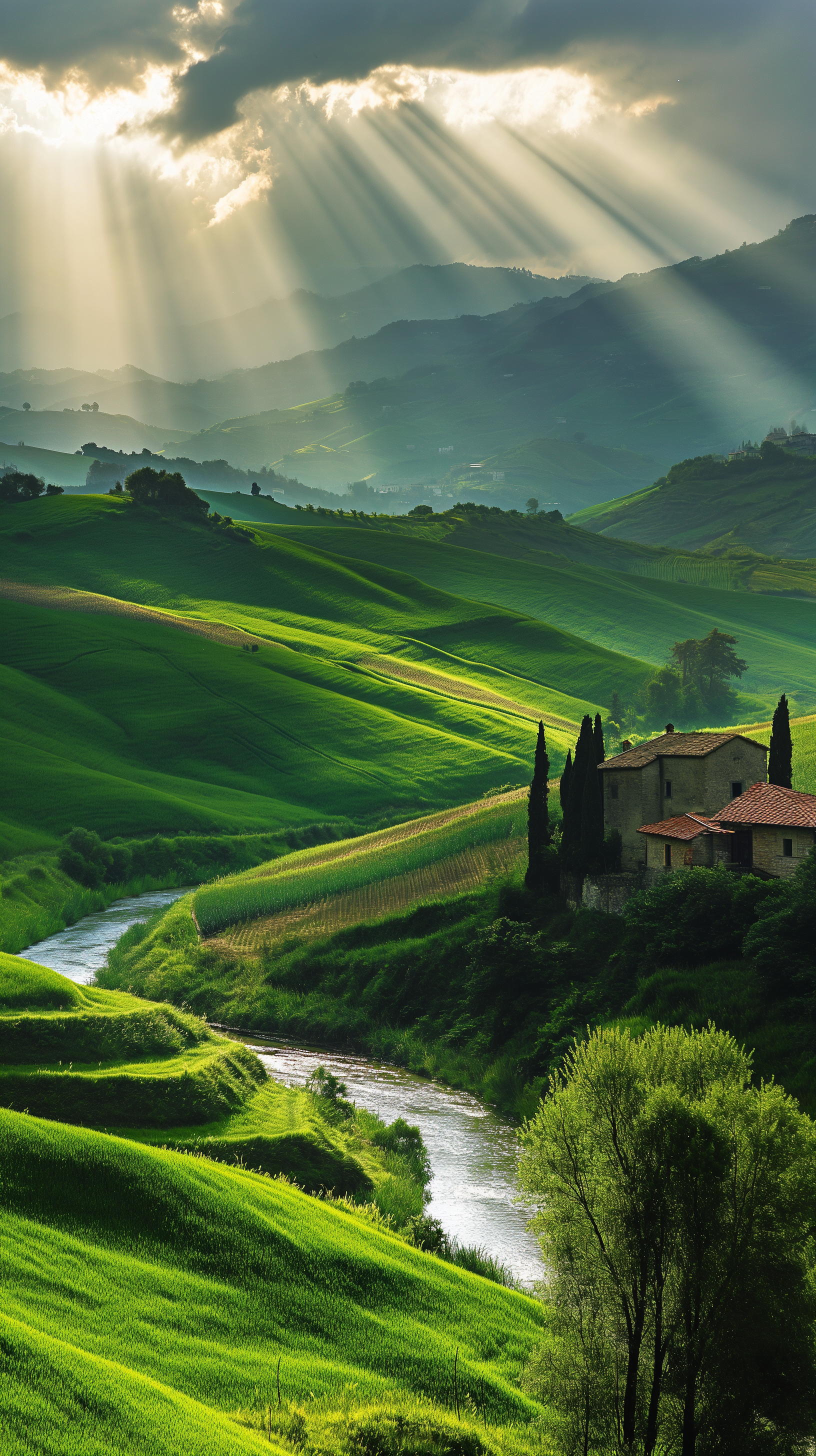 The lush rolling hills, kissed by the gentle rays of the sun