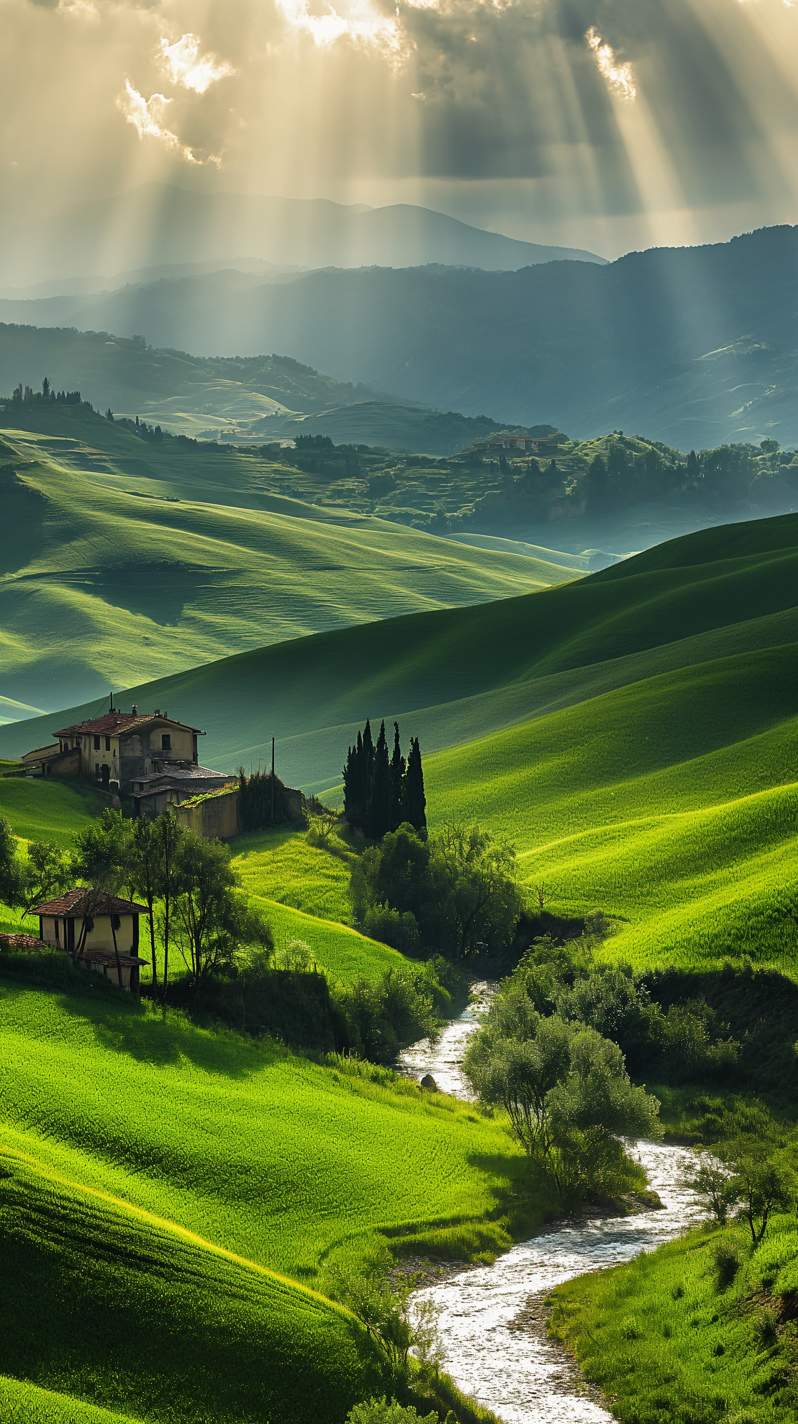 The lush rolling hills, kissed by the gentle rays of the sun