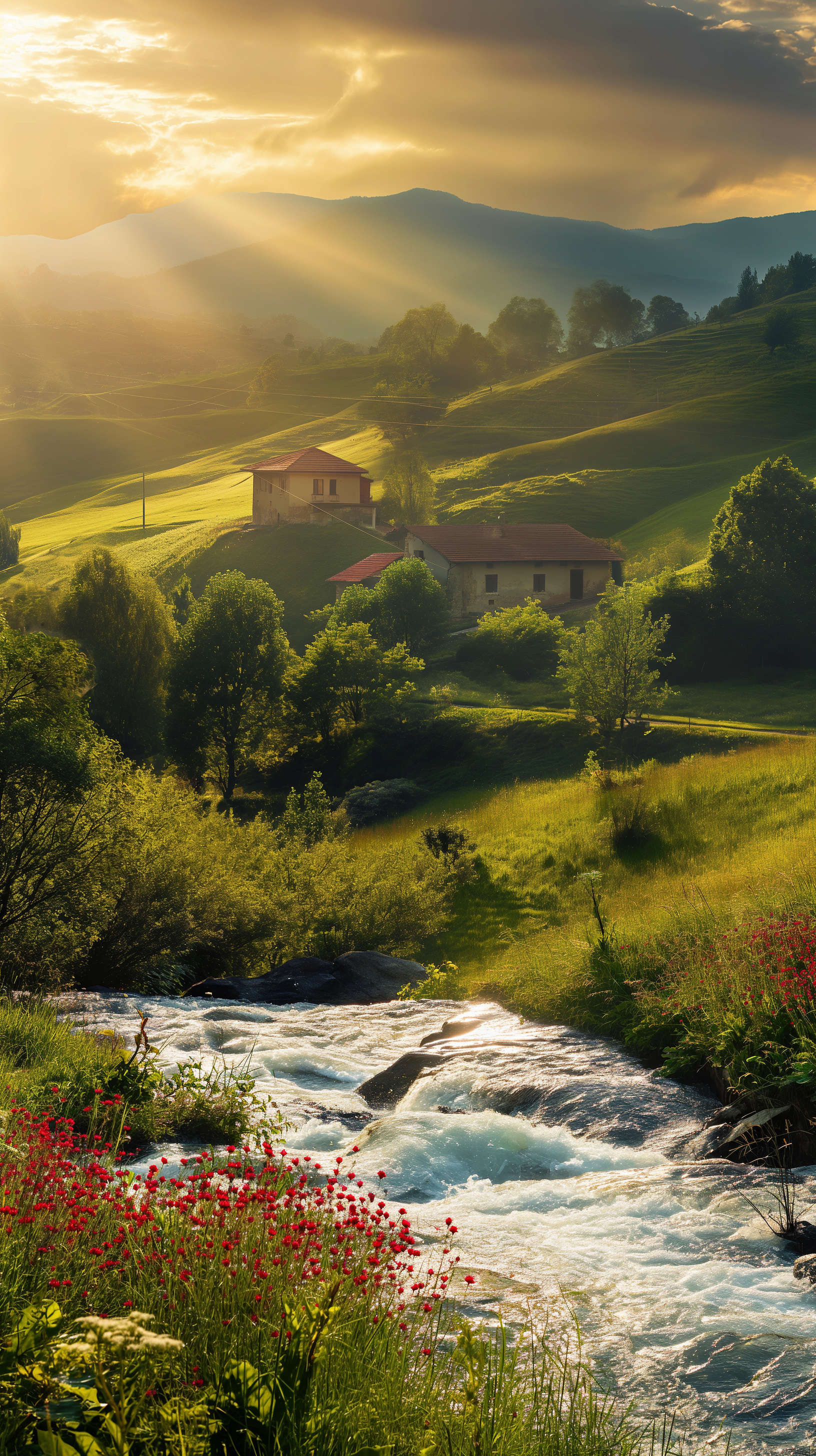 The lush rolling hills, kissed by the gentle rays of the sun