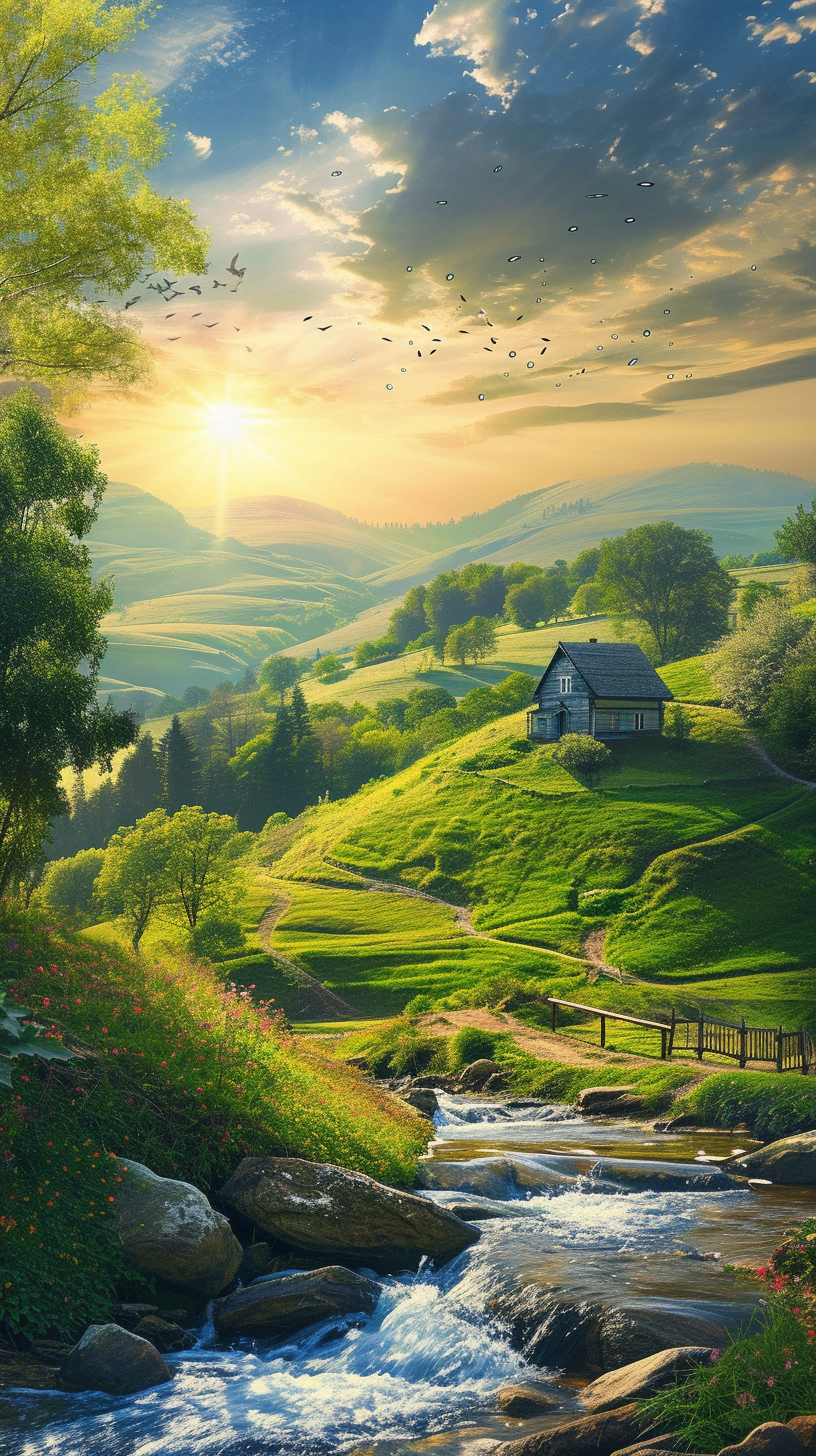 The lush rolling hills, kissed by the gentle rays of the sun